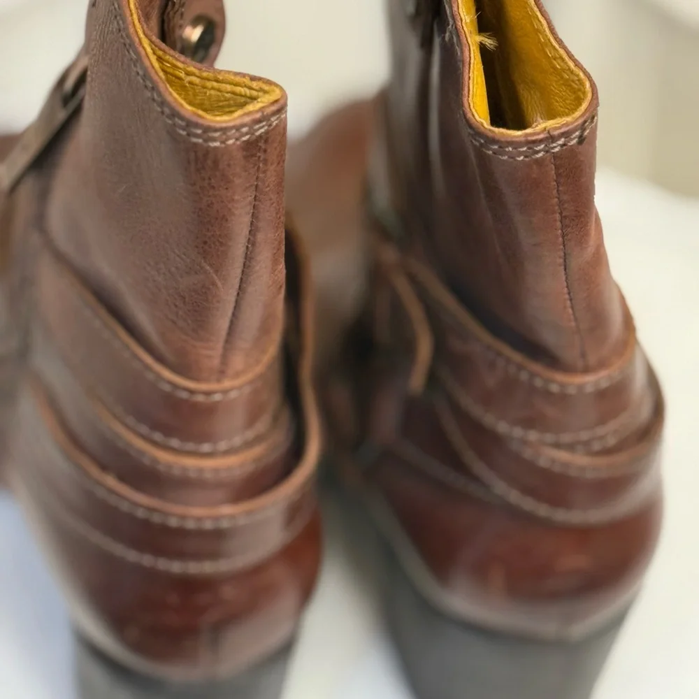 Gorgeous Lux Cognac Leather Bussola Brown Ankle Boots Size 38 (US 7) - Picture 11 of 16